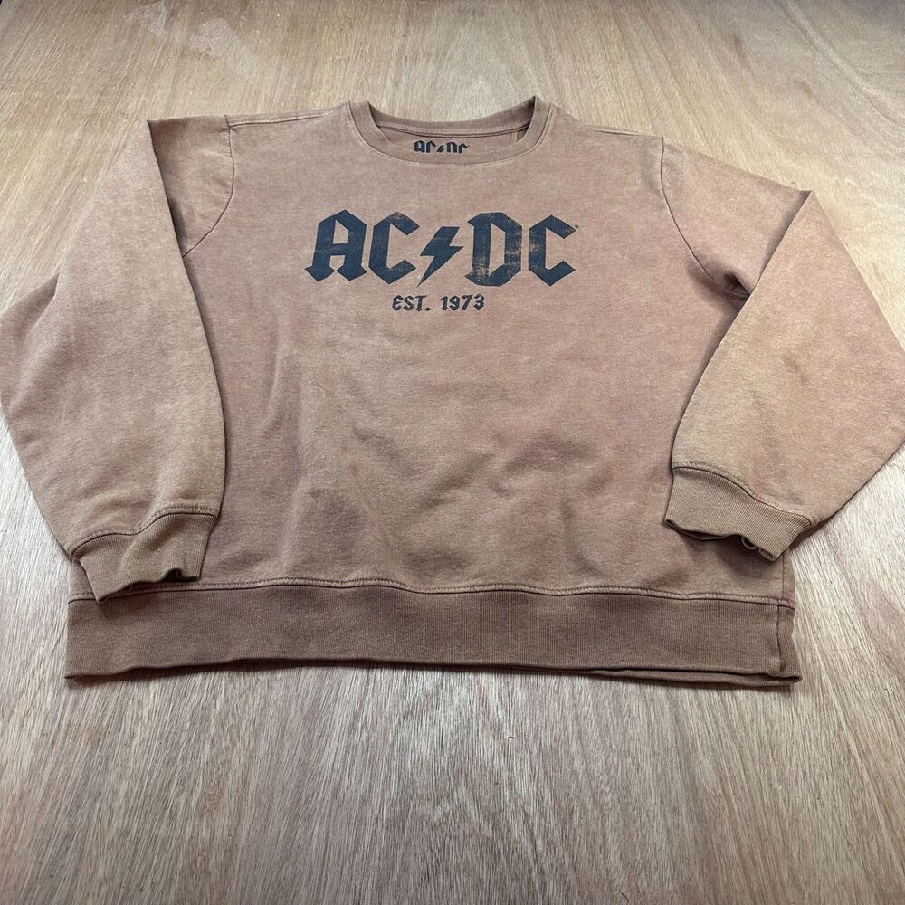 AC/DC Sweatshirt Large Brown Graphic Band Crewneck Pullover Rock